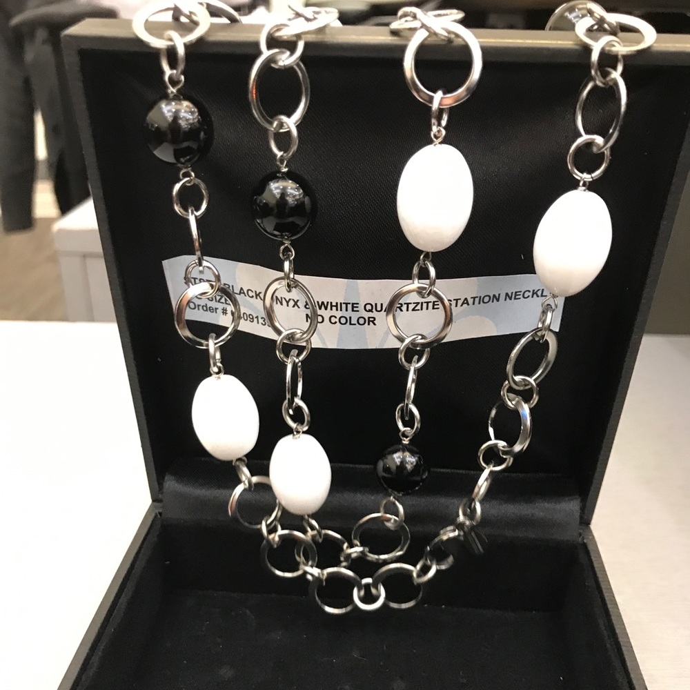 Black Onyx and White Quartzite Station Necklace